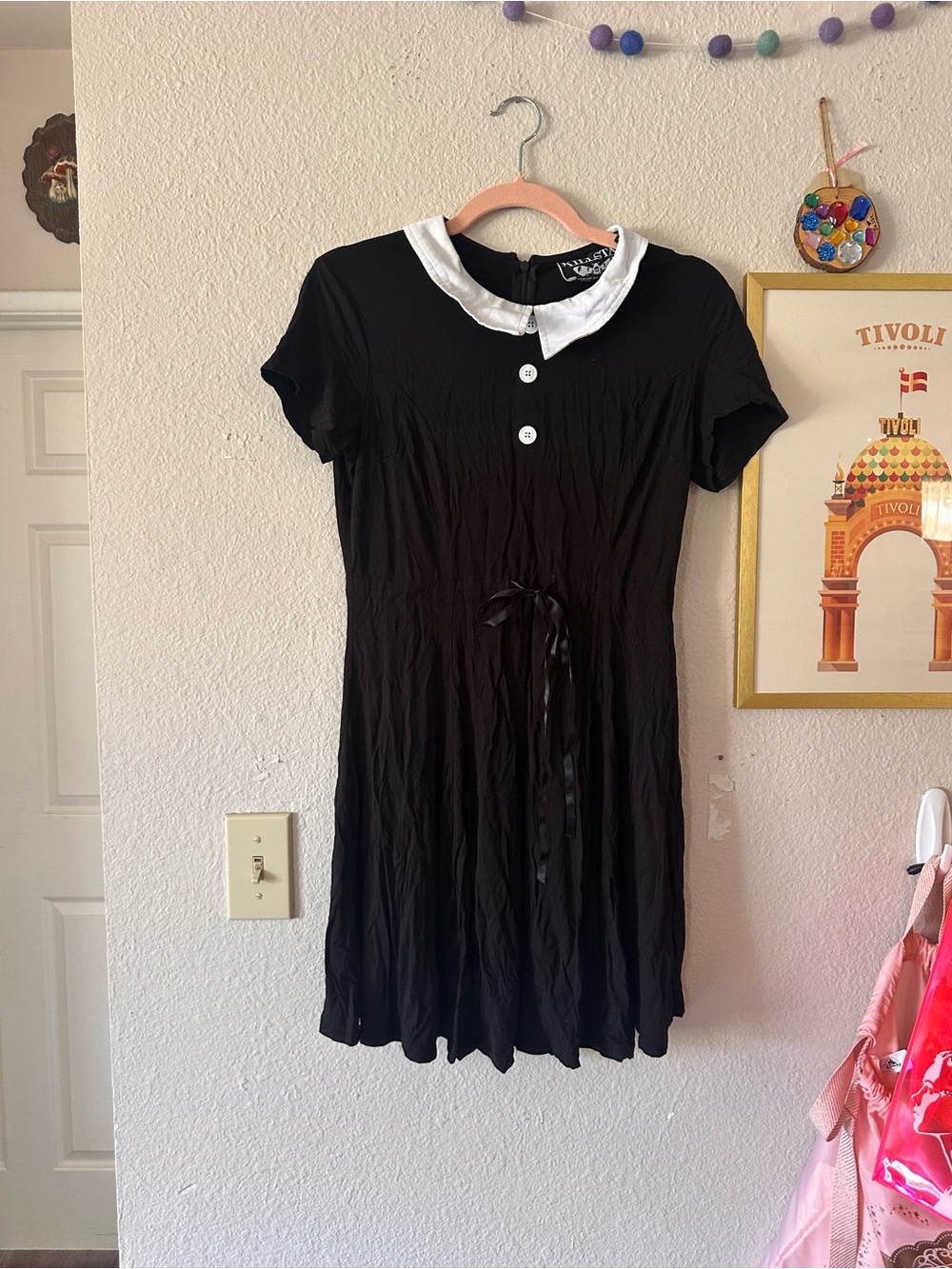 Killstar L White and Black Collar Dress
